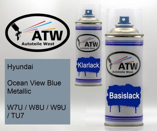 Hyundai, Ocean View Blue Metallic, W7U / W8U / W9U / TU7: 400ml Sprühdose + 400ml Klarlack - Set, von ATW Autoteile West.